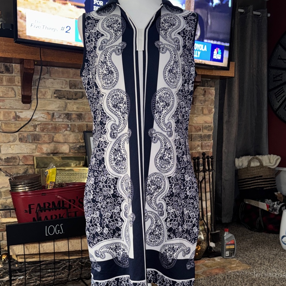 Izod Gold Navy & White Paisley-Panel Midi